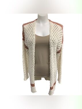Amuse Society Cream Open-Knit Cardigan with Rust Trim Size S